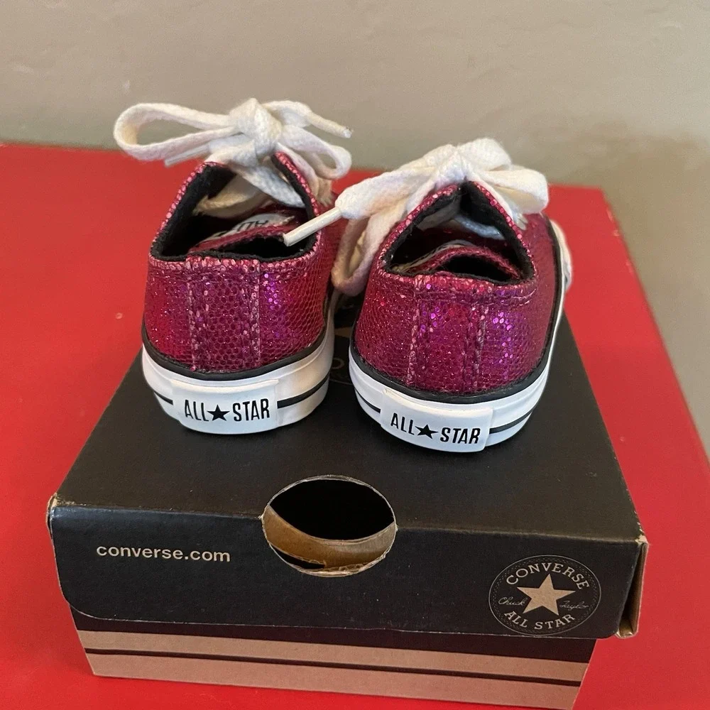 Converse All Star Chuck Taylor Bright Pink Sparkle Infant Shoes‎ Laces Glitter